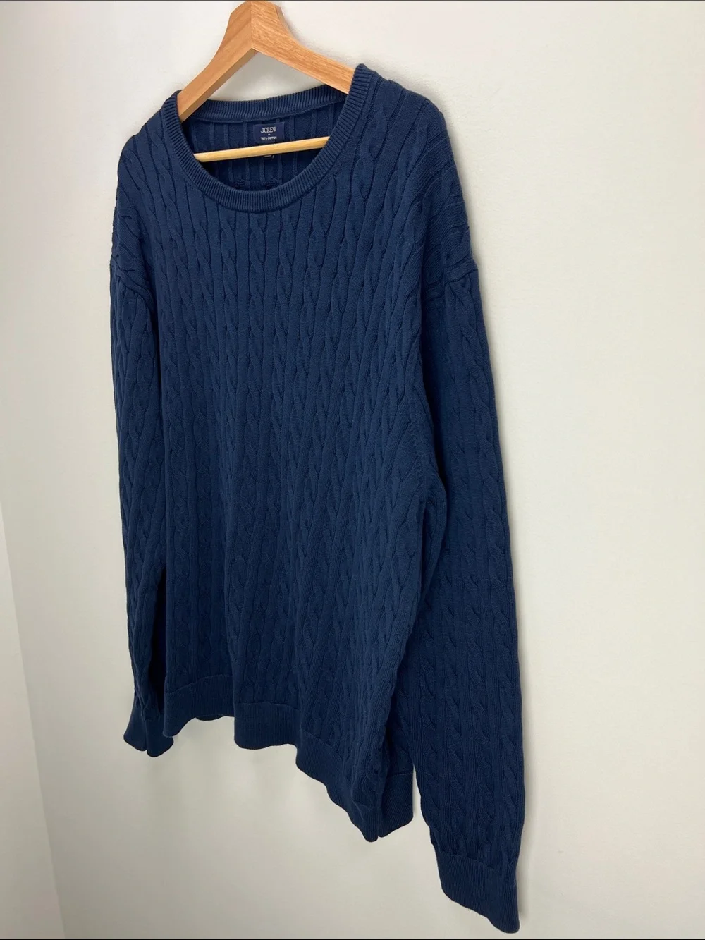 J Crew Cotton Cable Crewneck Sweater Navy Blue Preppy Mens XXL